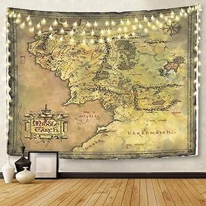 Semtomn Tapestry Artwork Wall Hanging Middle Earth Map 60x80 Inches Tapestries Mattress Tablecloth Curtain Home Decor Print