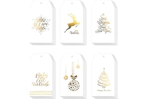 Whaline 120 Pcs Christmas Gold Foil Paper Gift Tags Holiday Hang Name Tags Label with Twine for DIY Xmas Present Happy New Year Party Decoration