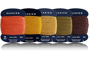 DARUMA Sashiko Thread 100% Cotton Card Type (43.7 yd) x 5 Colors with English Manual, Sewing & Embroidery Value Set (Thin, Kouyou)