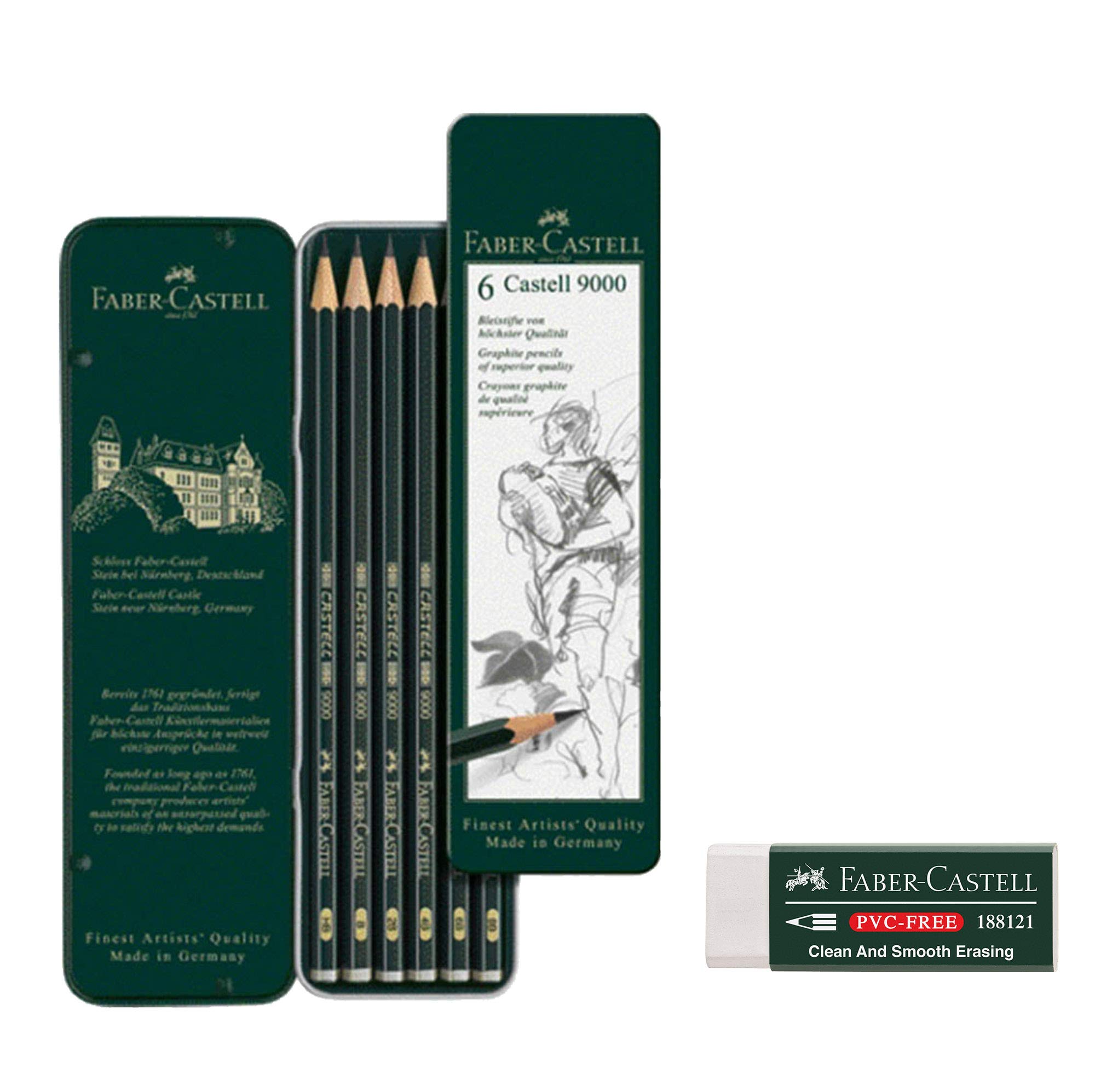 Faber-Castell 188121 Eraser 7081 N PVC-Free, Plastic (6 Case + Eraser, White)