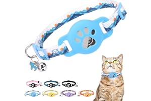 DILLYBUD Airtag Cat Collar Breakaway, Cute GPS Cat Tracker Collars with Air Tag Holder, Safety Cat Collars with Bell & Pendant for Girl Boy Cats, Blue