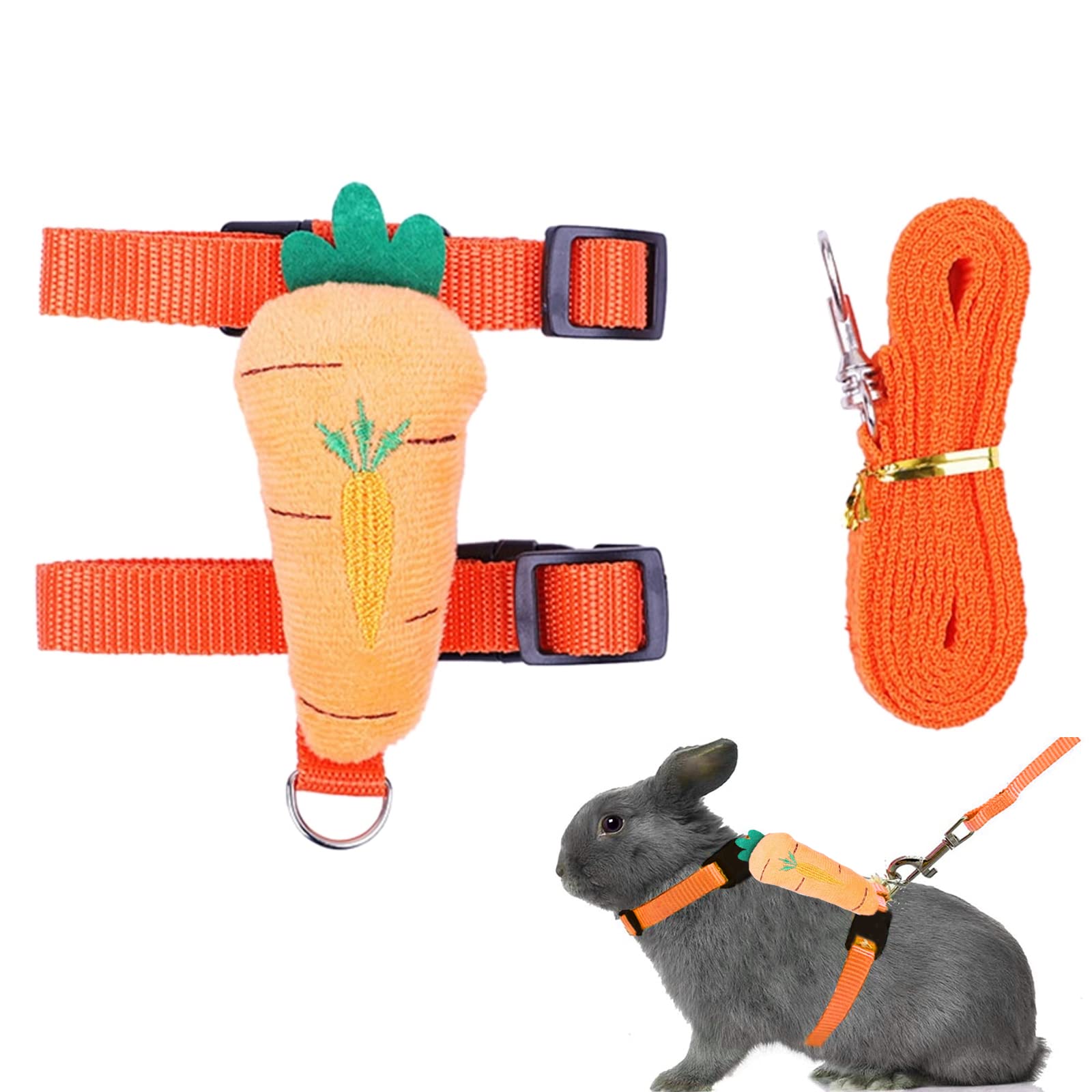 Rabbit Leash and Harness Set, Adjustable Rabbit Harness and Lead Cute Carrot Pet Vest Harness for Rabbits Bunny Kittens Puppy Small Animals