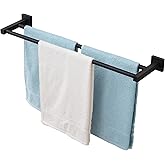 Double Black Towel Bar, 24 Inch Double Towel Racks for Bathroom, Wall Mounted Bathroom Towel Holder Stainless Steel Towel Rod Towel Rail Hanger for Wall,Matte Black