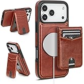 SkyEagle Compatible with Magsafe 2 in 1 Detachable iPhone 17 Pro Max Wallet Case with Card Holder,Women Men Magnetic PU Leather RFID Blocking Flip Kickstand Credit Slots,for Apple 17 ProMax,Brown