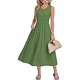 MOLERANI Summer Maxi Dresses for Women 2026 Sleeveless Loose Long Beach Dress Casual Button Down Sundresses with Pockets