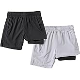 IRELIA 2 Pack Boys Box Brief Liner Compression Zipper Pocket Shorts Kids Quick Dry Active Sports Shorts with Reflective Strip