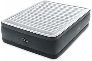 INTEX 64413ED Dura-Beam Deluxe Comfort-Plush Elevated Air Mattress: Fiber-Tech – Queen Size – Built-in Electric Pump – 18in B