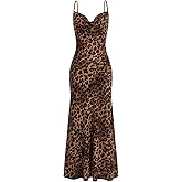 Floerns Women's Leopard Print Draped Collar Spaghetti Strap Cami Long Dress