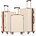 Merax Suitcases With Wheels Hardside Luggage Sets 3 Piece, Expandable And Lightweight, Travel Suitcases For Woman And Man (White Brown)
