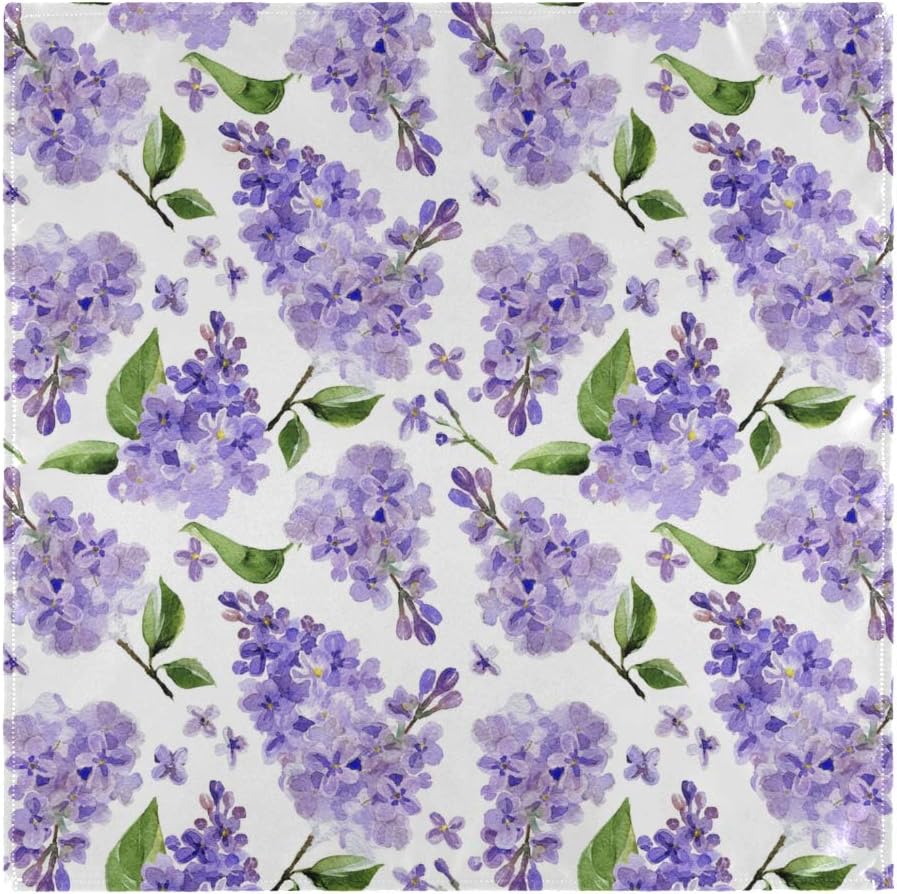 Auskid Watercolor Lilac Flowers Cloth Napkins Set of 6, Washable Polyester Dinner Napkin, 20 x 20 Inch Table Napkins for Family, Parties, Weddings, Restaurant, Holiday Dinner