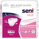 Seni Super Quatro Unisex Adult Incont. Briefs with Tabs, 30-43 in, 40 ct | Disposable Overnight Briefs for Men &amp; Women