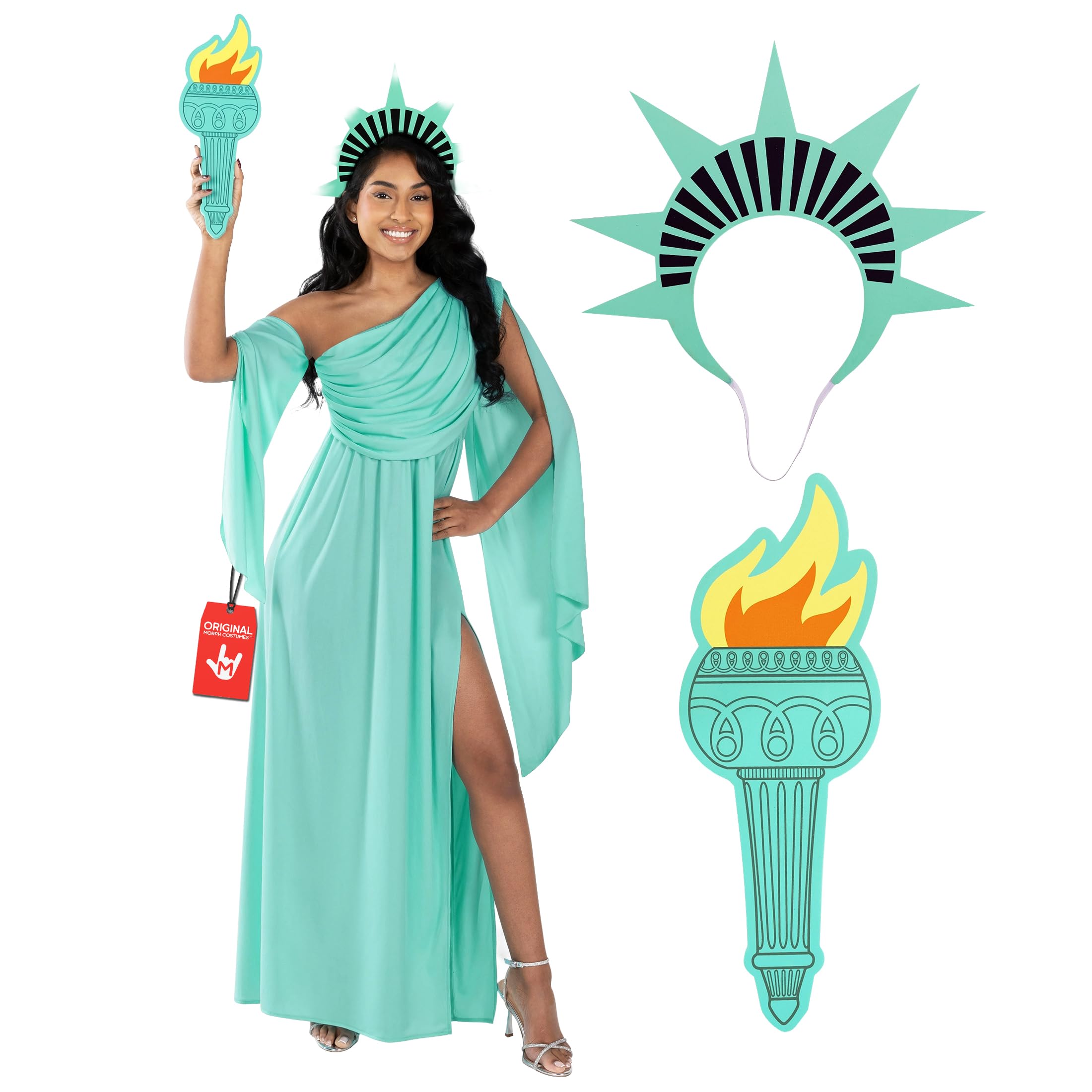 Morph Statue of Liberty Costume, Lady Liberty Costume, Statue of Liberties Fancy Dress, World Book Day Costumes, 2X-Large