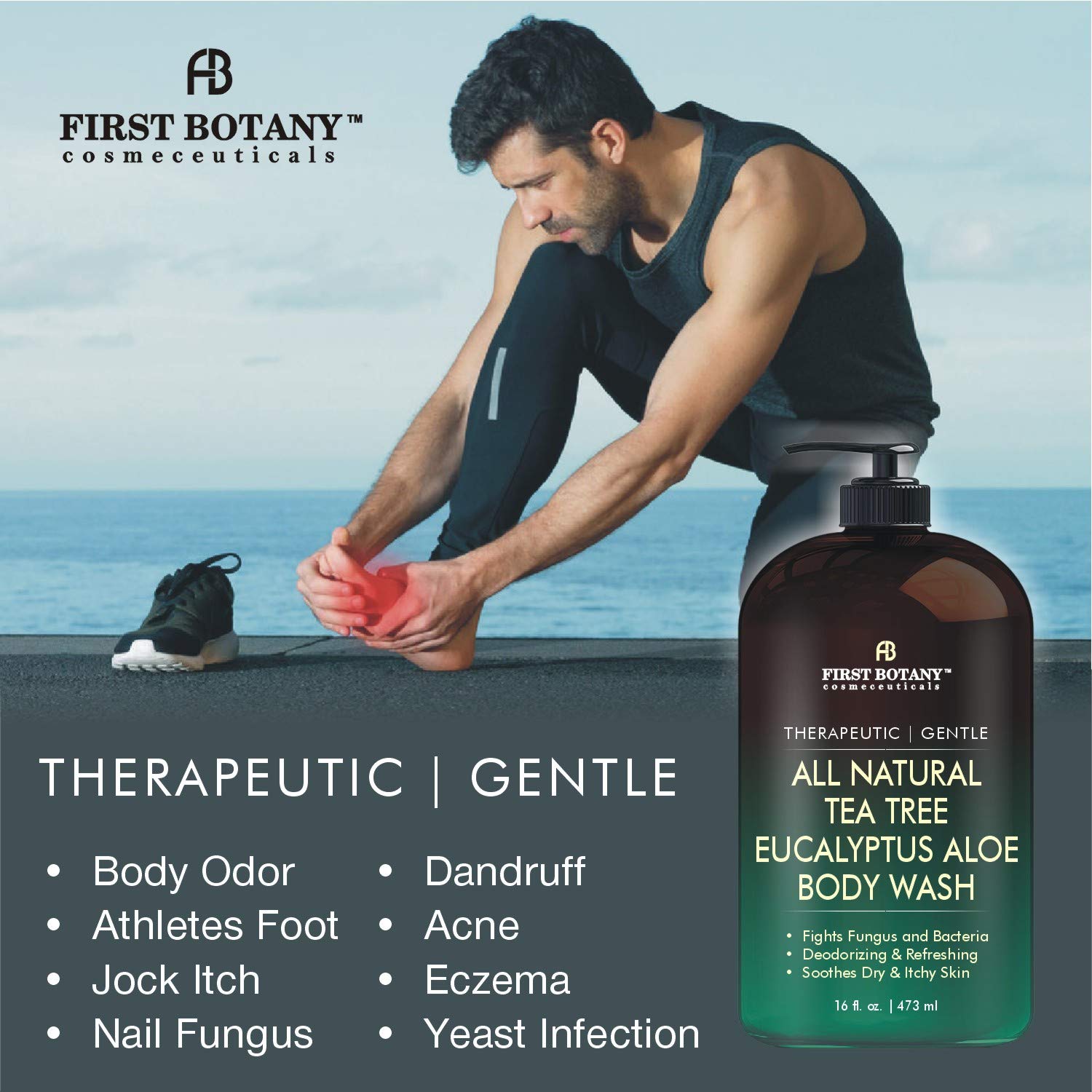 ALL Natural Tea Tree Body Wash - Fights Body Odor, Athlete’s Foot, Jock Itch, Nail Issues, Dandruff, Acne, Eczema, Yeast Infection, Shower Gel for Women & Men, Eucalyptus Aloe Skin Cleanser -16 fl oz : Beauty