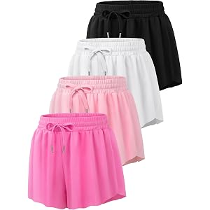 4 Pack Girls Butterfly Shorts Athletic Skorts Kids Teen Cheer Dance | 2-in-1 Flowy Running Shorts with Liner & Pocket, Breath
