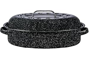 Bovado USA 15.25" Inch 12 lb Capacity Enamel Oval Turkey Roaster Pan + Lid - Thanksgiving Gift, Covered, Non-sticky, Chemical Free, Dishwasher Safe - (14.5 Inch Inner) Rôtissoire (Capacité de 5.45 kg)