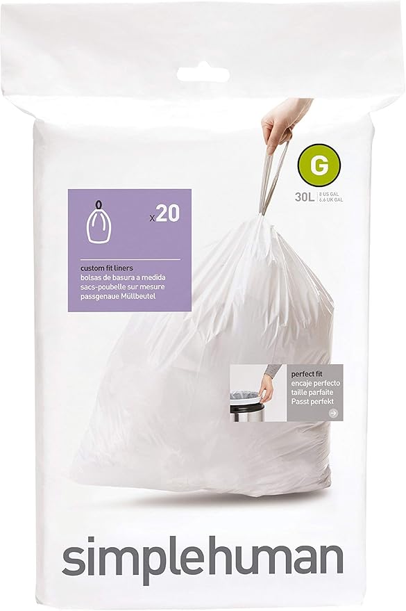 Simplehuman Code G 30L Custom Fit Bin Liners, White, CW0166