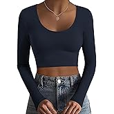 Ekouaer Long Sleeve Crop Tops for Women Scroop Neck Lightweight Basic Base Layer Thermal Undershirts Shirts
