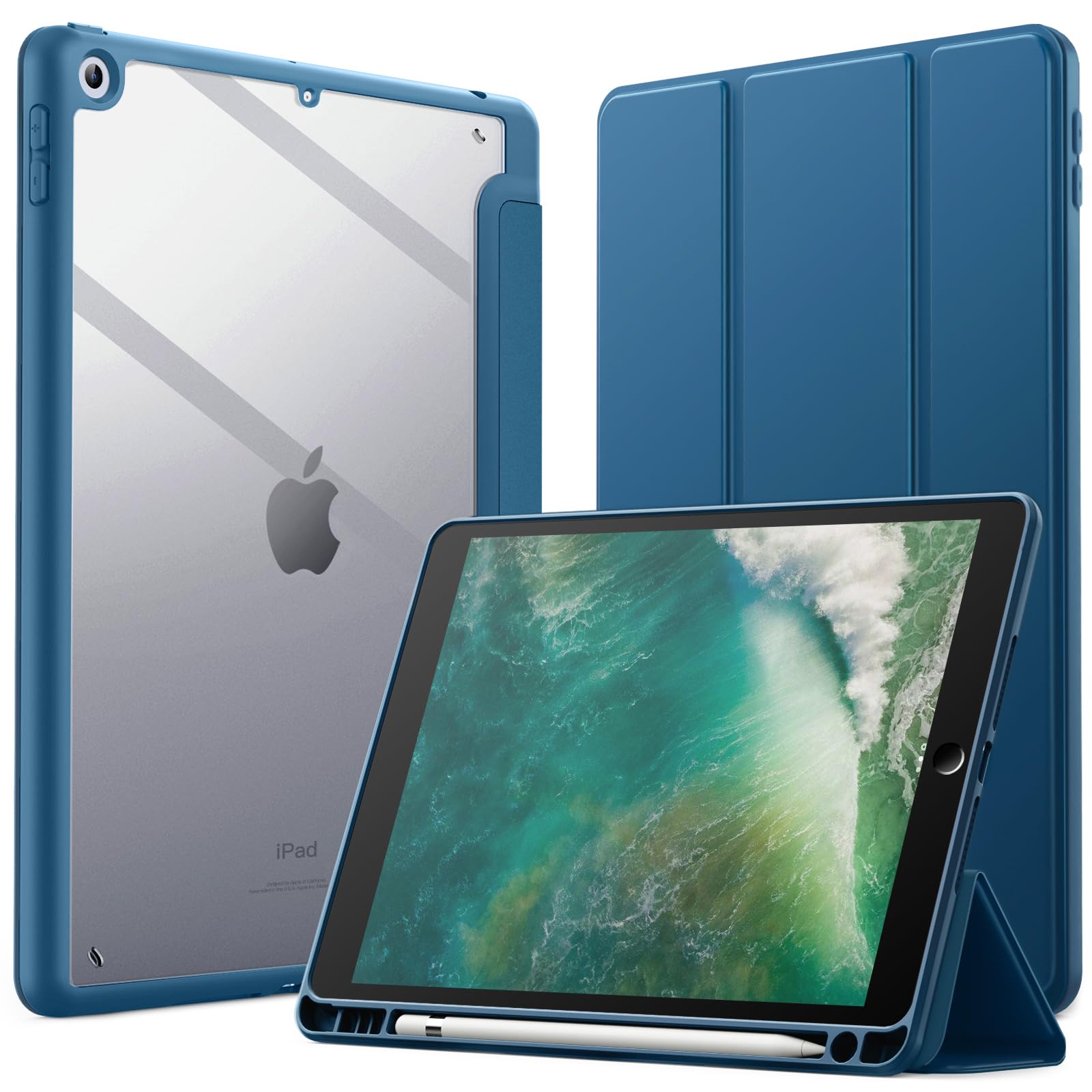 JETech Case for iPad 9.7-Inch (6th/5th Generation, 2018/2017) with Pencil Holder, Clear Transparent Back Shell Slim Stand Shockproof Tablet Cover, Auto Wake/Sleep (Teal) — image 1