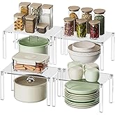 YUNEASELF Clear Cabinet Organizer: Acrylic Shelf Riser Set of 4 for Kitchen Pantry Organizers and Storage - Countertop Spice Rack for Cabinet - Stackable Display Shelf Decor for Gift