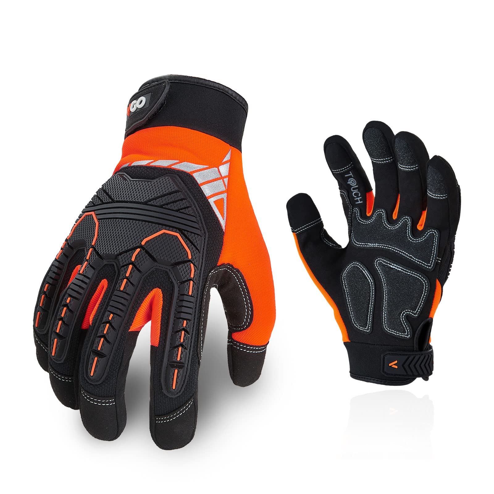Vgo... Safety Work Gloves Touchscreen, Anti Impact Heavy Duty Gloves Antivibration for Warehouse Trucker Carpenters Fitter Moto, 1 pair