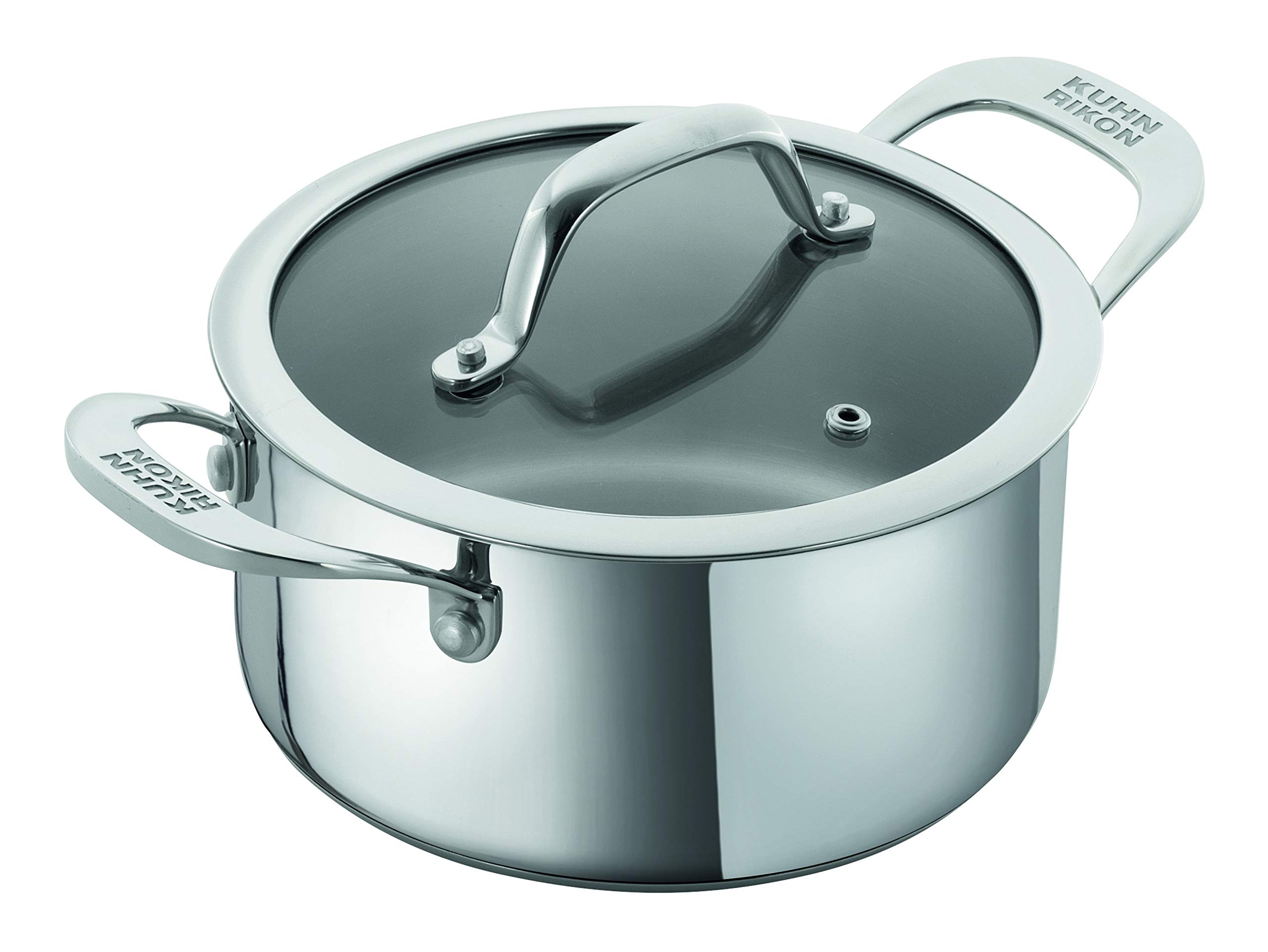 KUHN RIKON Allround Oven-Safe Induction Casserole Pot with Glass Lid, 1.5 litre/16 cm, Stainless Steel, Silver