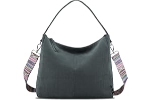 Prite Corduroy Tote Bag for Women, Large Zippered Messenger Bag with Pockets, Hobo Handbag for Shopping, Work, College