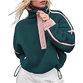Fhniepan Women's Oversized Fleece Sweatshirt Long Sleeve Half Zip Sherpa Y2k Fleece Pullover Top With Pockets