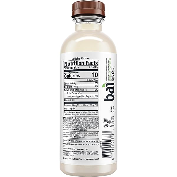 BAI ANTIOXIDANT INFUSED WATER BEVERAGE, PUNA COCONUT PINEAPPLE, WITH VITAMIN C AND NO ARTIFICIAL SWEETENERS, 18 FLUID OUNCE BOTTLE, 6 PACK
