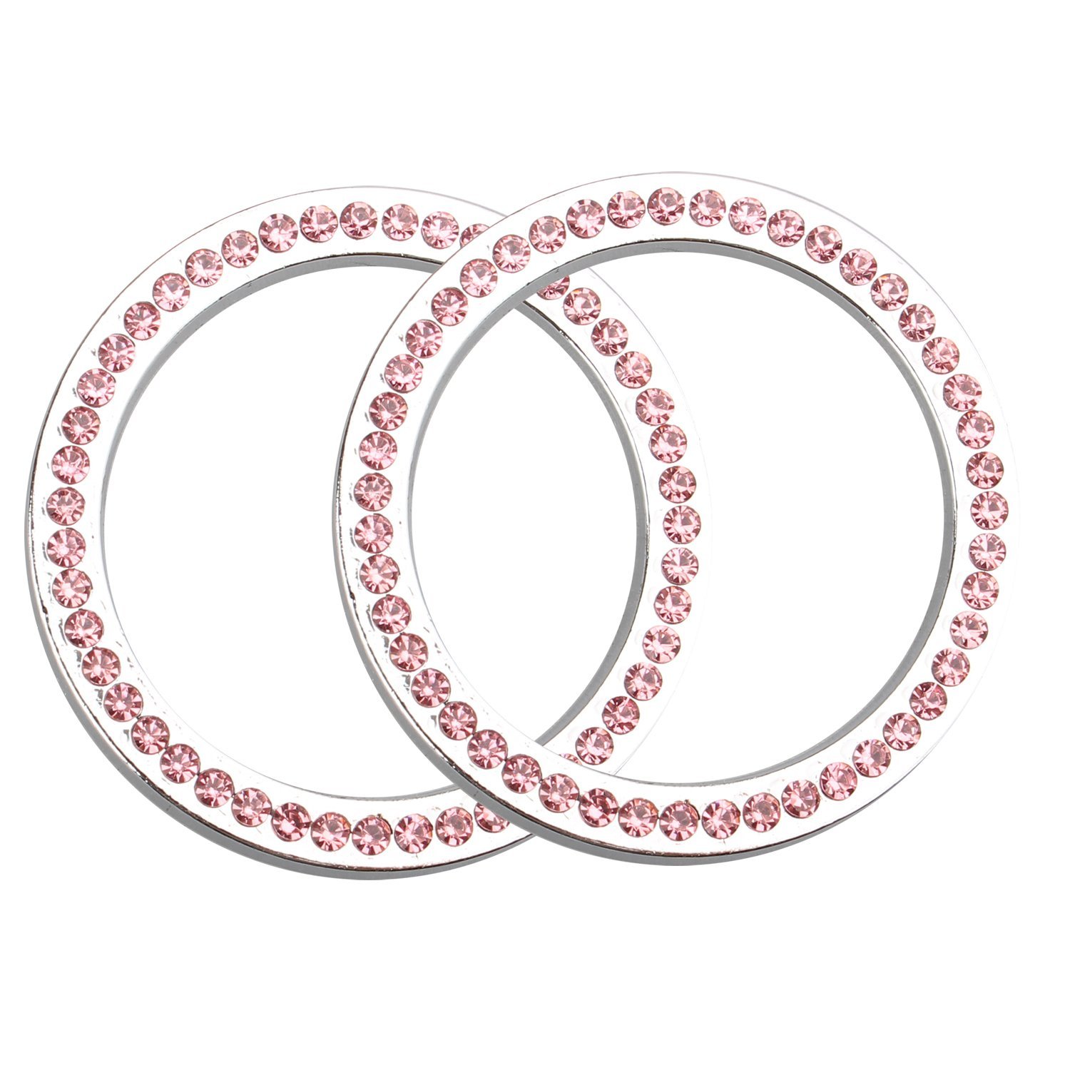 Futheda 2pcs Car One Key Engine Start Button Ring Sticker Emblem Crystal Rhinestone Ring Auto Start Engine Ignition Key Button Bling Car Interior Decorative Diamante Ring Unique Luxury Gift Pink