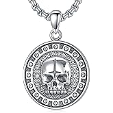 Lattd Skull Necklace 925 Sterling Silver Gothic Skull Head Medal Pendant Goth Jewelry Gift for Men Women