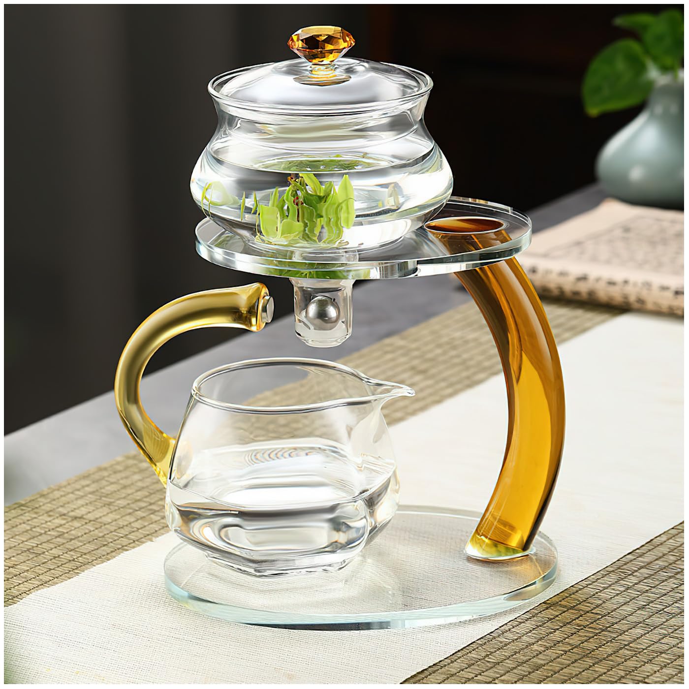 Photo 1 of Semi Automatic Tea Set, Lazy Kungfu Tea Set, Lazy Kung Fu Drip Teapot, Magnetic Tea Pot With Magnetic Ball, Heat Resistant Gongfu Glass Teapot Set, Gift For Fathers Day, Thanksgiving Birthdays