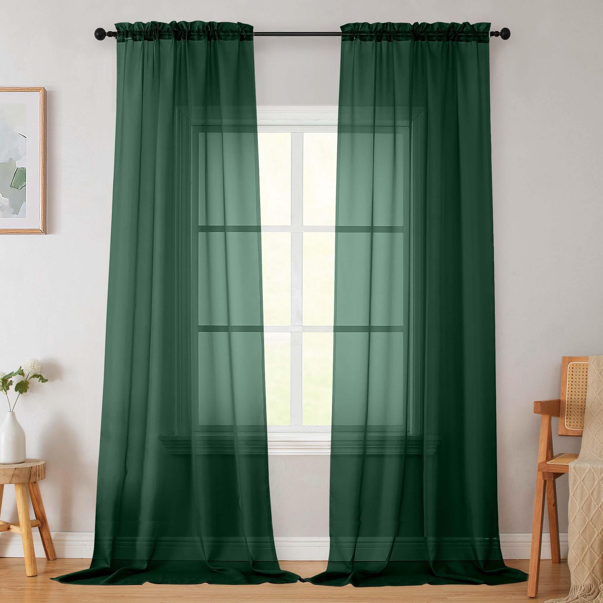 Photo 1 of WelvetBLK Hunter Green Sheer Curtains for Bedroom Living Room 96 Inches Long 2 Panels, Modern Airy Soft Lightweight Rod Pocket Light Filtering Sheer Curtains Drapes, Hunter Green, Each 42"Wx96"L Inch