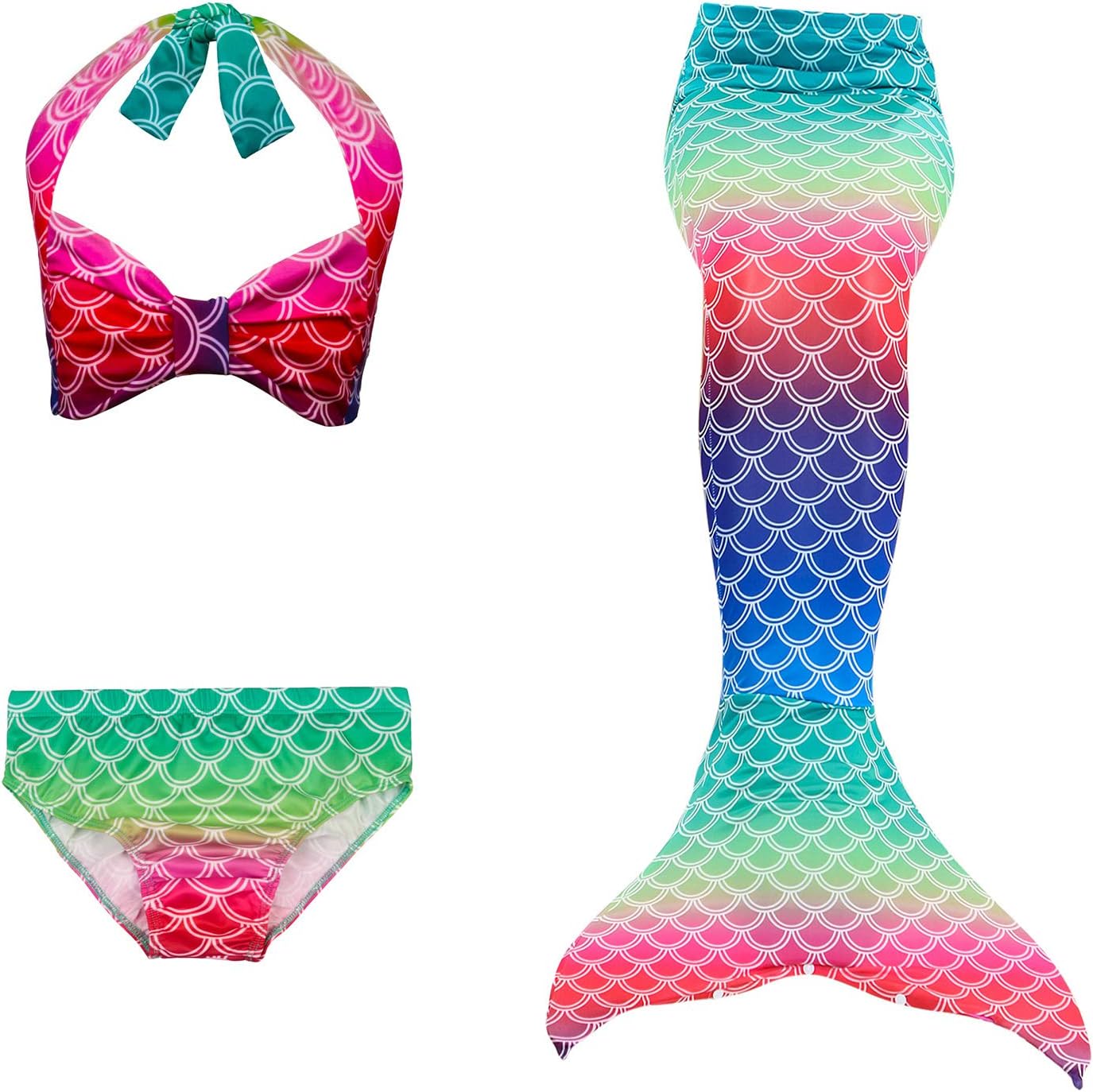 2019 New Girls Swimsuit Mermaid Tails for Swimming Princess Bikini Bathing Suit Set Can Add Monofin for（3-12 Years）