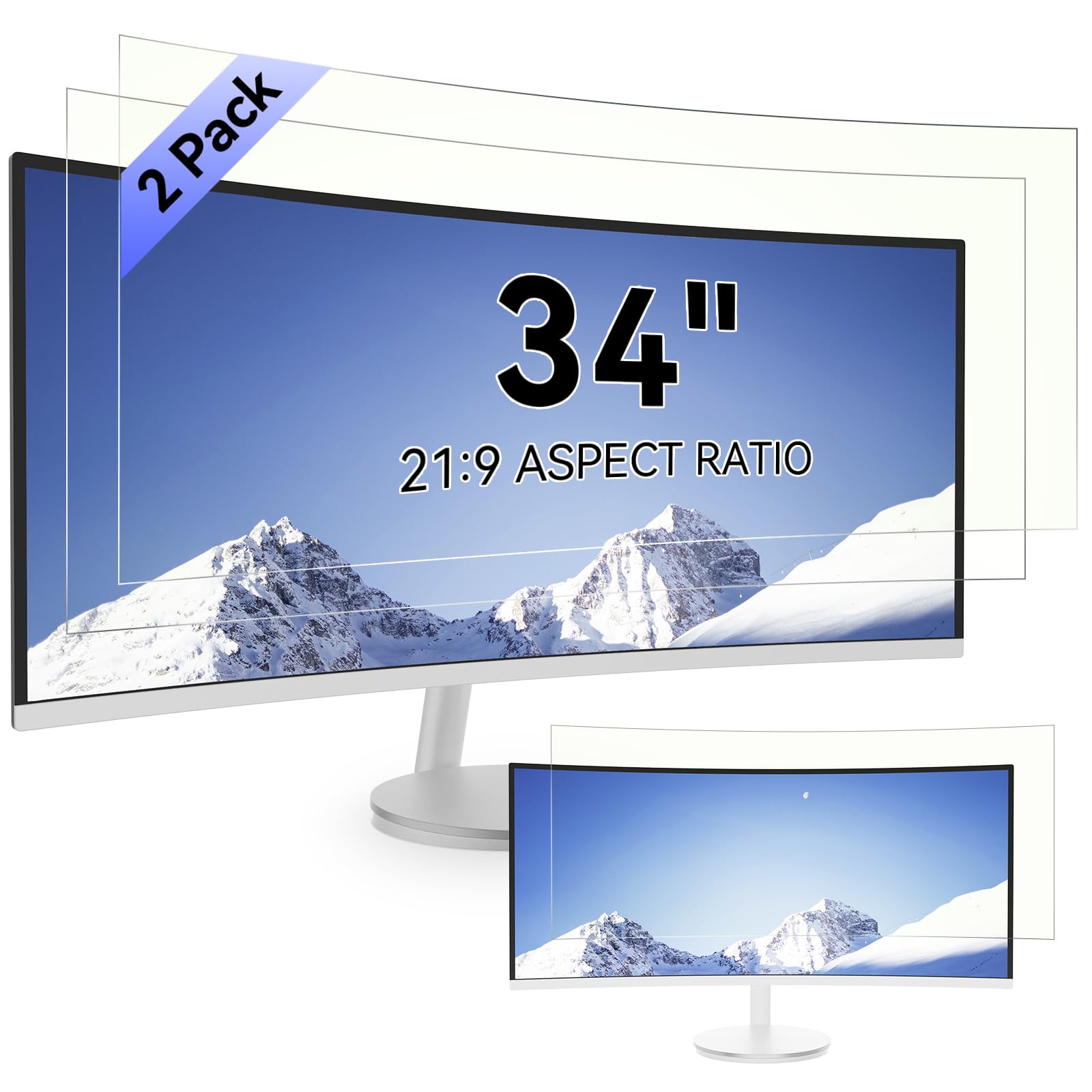Photo 1 of [2-Pack] 34 Inch Computer Blue Light Blocking Screen Protector for 21:9 Widescreen Curved Monitor, Anti Glare Anti-UV Eye Protection Desktop PC LED Monitor Filter, Removable Anti-Scratch Film 34in