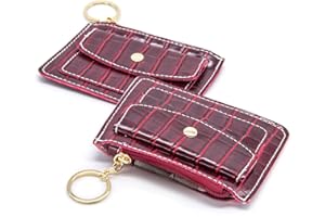 S&loyoe 2PCS Coin Purse Pouch Small Change Wallet with card slot Keychain Leather Cute Zipper Card Holder for Women/Men Crocodile pattern (Crocodile pattern red)