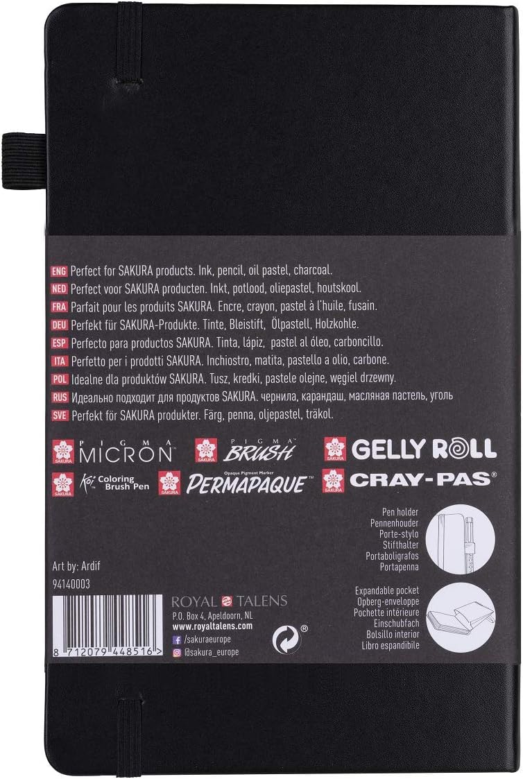 Sakura Sketch Notebook-80 Creme Sheets, White Pages, 13 x 21 cm, 94140003, Black - Image 4