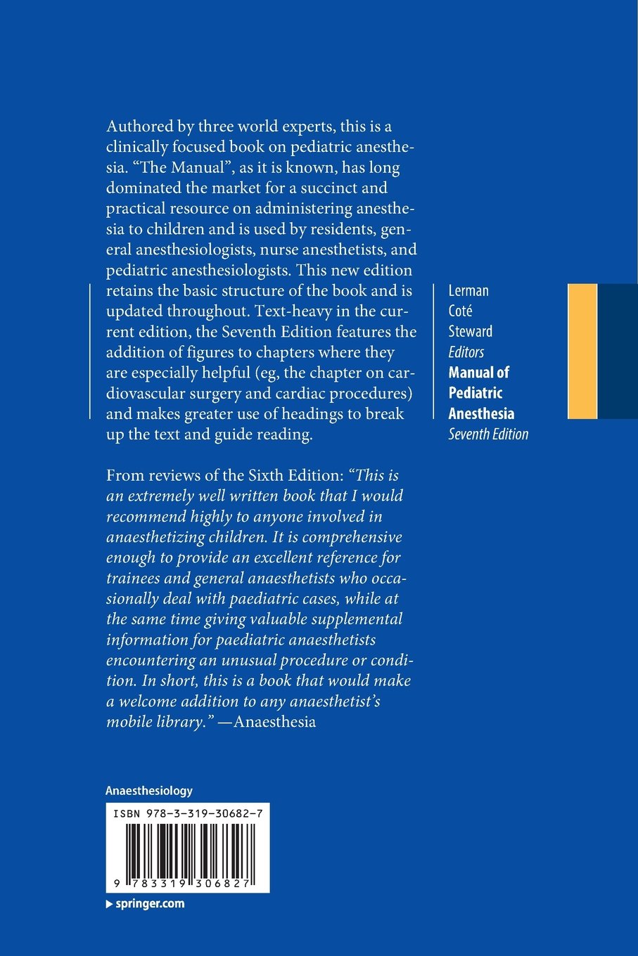 Manual of Pediatric Anesthesia: Amazon.co.uk: Jerrold Lerman, Charles J.  Coté, David J. Steward: 9783319306827: Books