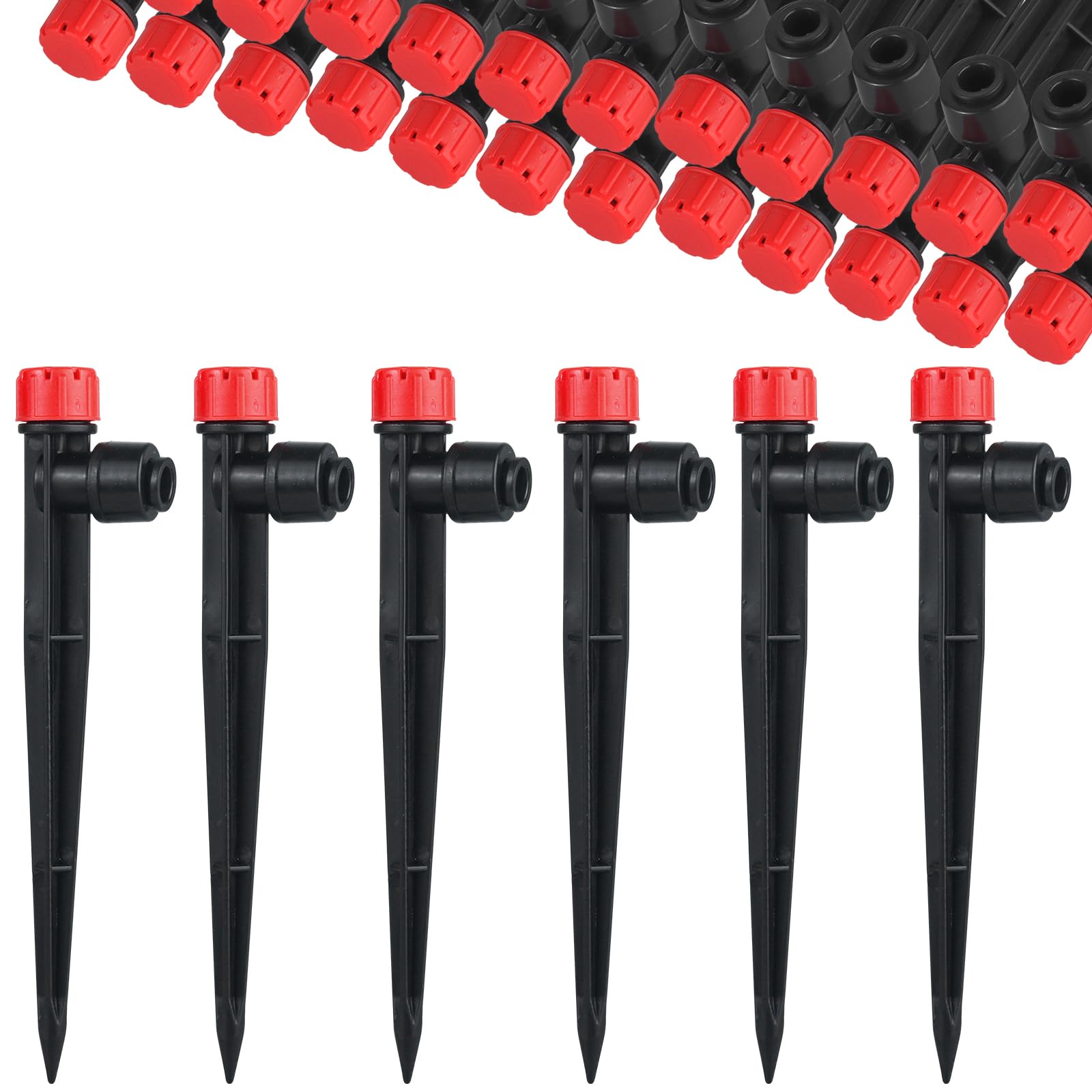 30 Pcs Water Irrigation Drippers, MSDADA Adjustable 360 Degree Fan Sprayer Irrigation Drip Drippers, Drip Irrigation Emitters with Stake, Watering System Accessories Fit for 1/4''(4-7mm) Hose(Red)