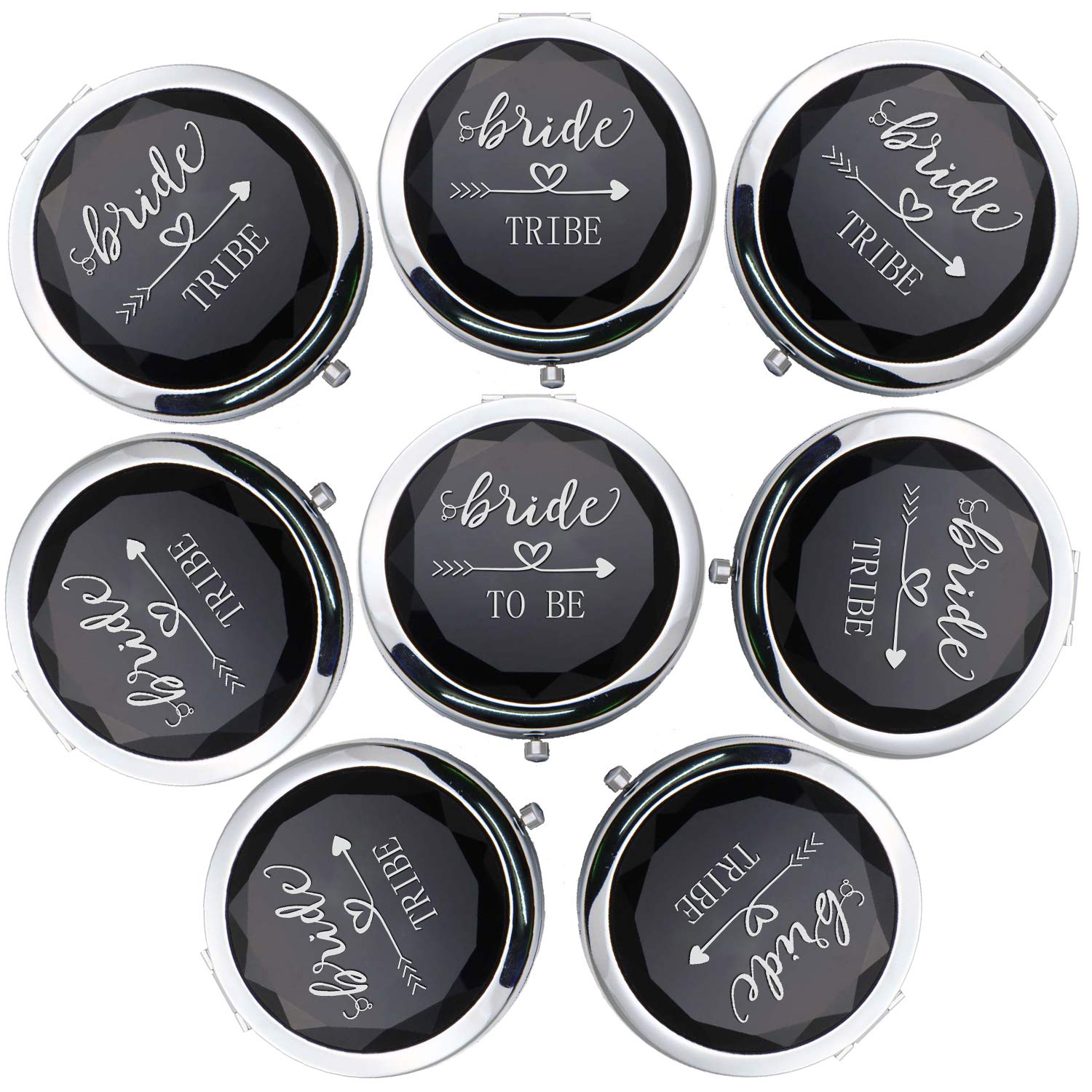 CuteruiBridesmaid Gifts Makeup Bag with Mirror Bachelorette Bags Gifts Bride Tribe Bachelorette Gift Bag Compact Mirror Makeup Mirror for Bachelorette Bridal Shower Gifts(8 Pack,Black)