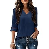 siliteelon Women Dressy Casual Blouse 3/4 Sleeve Tops V Neck Office Work Shirt Classy Ladies Clothes Spring 2026 Trendy