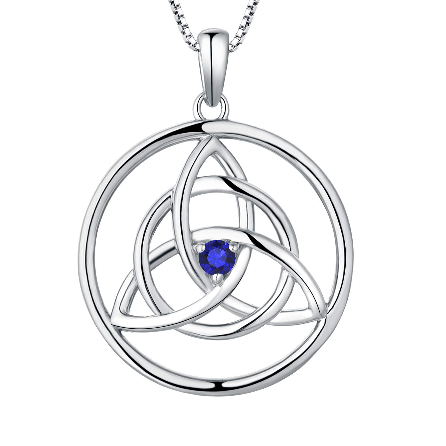YL Celtic Necklace 925 Sterling Silver September Birthstone Spinel Blue Celtic Knot Pendant Necklace for Women, Chain Length 45+3CM — image 1