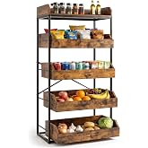 Giantex 5-Tier Food Storage Basket, Industrial Utility Shelf with 4 Pull-out Drawers &amp; X-Shaped Metal Frame, Anti-Tipping Kit, Adjustable Feet, Fruit Vegetable Basket for Kitchen, Supermarket