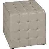 Cortesi Home Charli Tufted Cube Ottoman in 100% Genuine Leather, Light Grey
