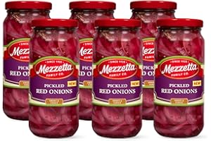 Mezzetta Pickled Red Onions in Jar - Tangy & Sweet Crunch - Perfect for Salads, Sandwiches & Culinary Creations - Vinegar & Seasonings Blend - Vibrant Color - 16 Oz - Pack of 6
