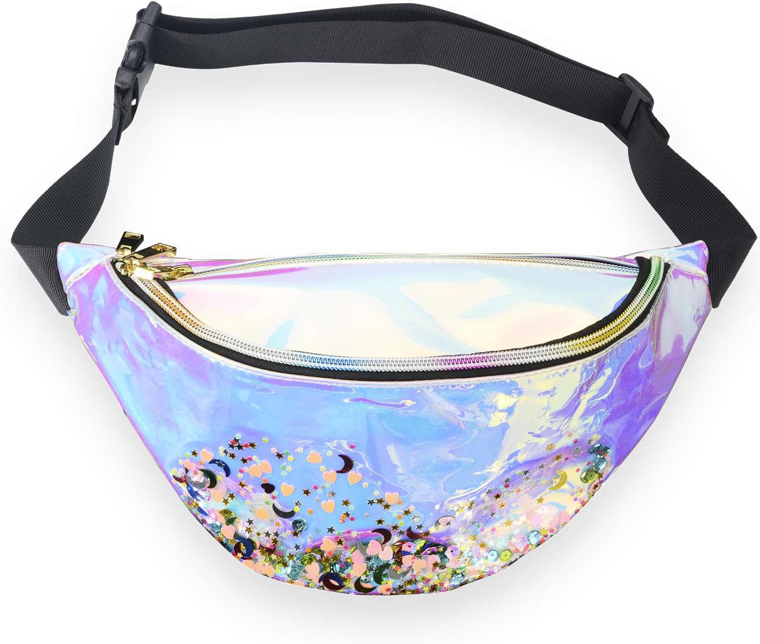 Miracu Neon Holographic Fanny Pack, 80s Cute Fashion Fanny Packs for Women Girls, Shiny Waist Pack Bum Bag for Rave, Festival, Party, Travel (Iridescent with Sequin)