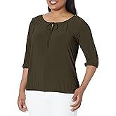 Star Vixen Womens 3/4 Sleeve, Front Tie Peasant Top