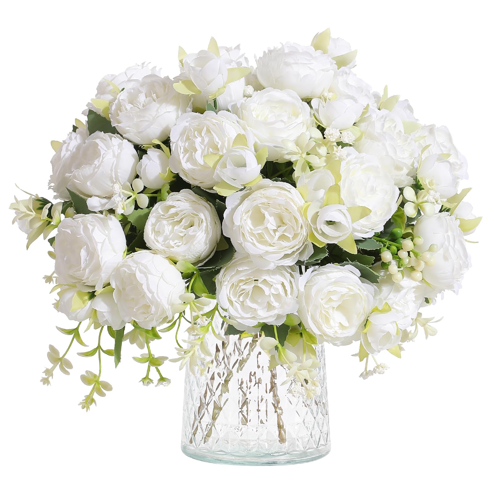 Hobyhoon 4 Bunches Peonies Artificial Flowers for Decoration Faux Roses Fake Bouquet Real Touch Silk Flores Artificiales for Vase Wedding Home Décor (White)