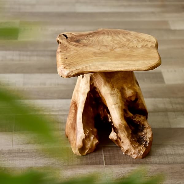 WELLAND NATURAL CEDAR STUMP STOOL, 14″ END TABLE, LIVE EDGE SIDE TABLE, PLANT STAND, SMALL NIGHTSTAND, MUSHROOM STOOL FOR LIVING ROOM, BEDROOM, PATIO, GARDEN