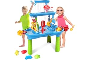 Water Table for Toddlers 3-5 | 3-Tier Kids Water Table Toys, Rain Showers Splash Pond for Outdoor Beach Backyard Summer, Outd