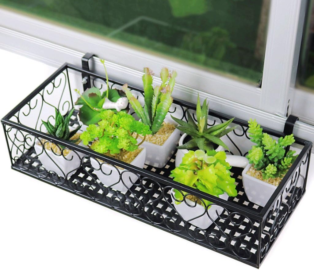 LIZX European Balcony Flower Rack Windowsill Suspension Flower Pot Rack Iron-art Balcony Railings Flower Rack Wall Hanging Flower Rack ( Color : Black , Size : 10025cm )